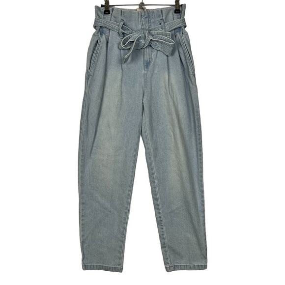A New Day Paperbag Jeans Size 0 Barrel Leg Pleated Tie Waist Light Wash Pockets - Picture 1 of 6